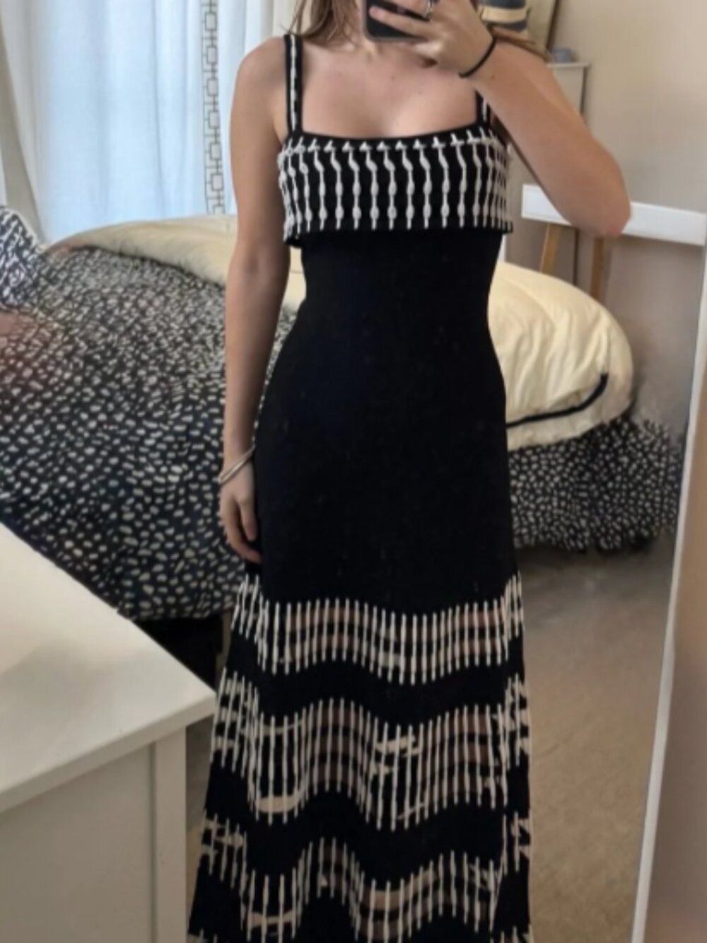 Alexis Black and White Patterned Midi Dress - Picture 7 of 9